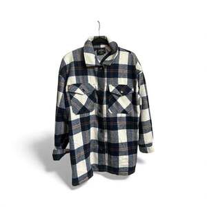 HFX Blue Plaid Cozy Shirt Jacket Shacket